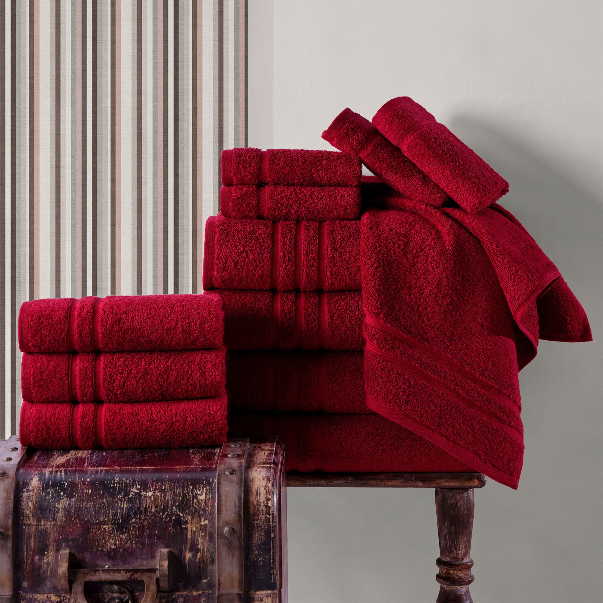 Hawmam Linen Red Burgundy Bathroom Set - 6-Piece 100% Turkish Cotton - 2 Bath Towels, 2 Hand Towels, 2 Washcloths - Soft, Plush, Quickdry, High Absorbent - Bathroom Accessories, Dorm Room Essentials