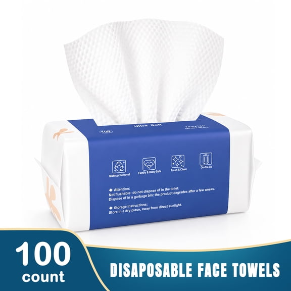 Ourmed Life 100Ct Dry Disposable Face Towels Cleansing Wipes for Face Sensitive Skin Washcloths 7.8" x 7.8"