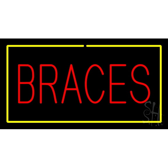 Red Braces Yellow Border LED Neon Sign 13 x 24 - inches, Black Square Cut Acrylic Backing, with Dimmer - Bright and Premium built indoor LED Neon Sign for Defence Force.
