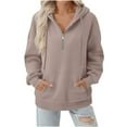 thumbnail image 2 of Yteetum Quarter Zip Hoodies for Women Oversized V Neck Drawstring Pullover Hooded Sweatshirts Tops Womens Casual Solid Loose Fits Half Zip Up Hooded Fall Pocket Sweatshirts Fall Clothes Clothes, 2 of 7