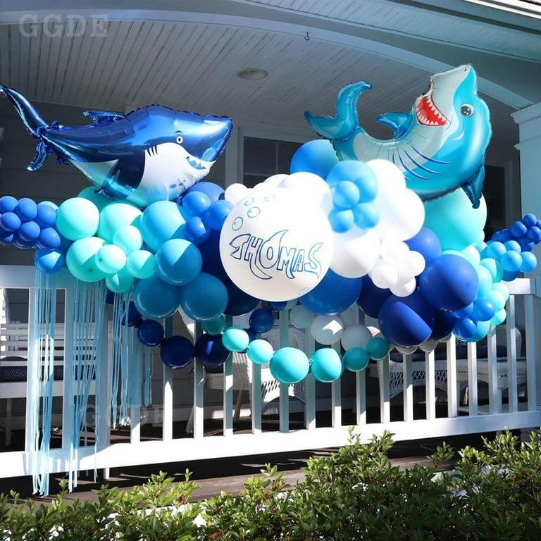4 PCS Shark Balloons DU20Kids Birthday Baby Shower Ocean Shark Theme Party  Mylar Foil Shark Splash Balloon Decor Supplies Blue 