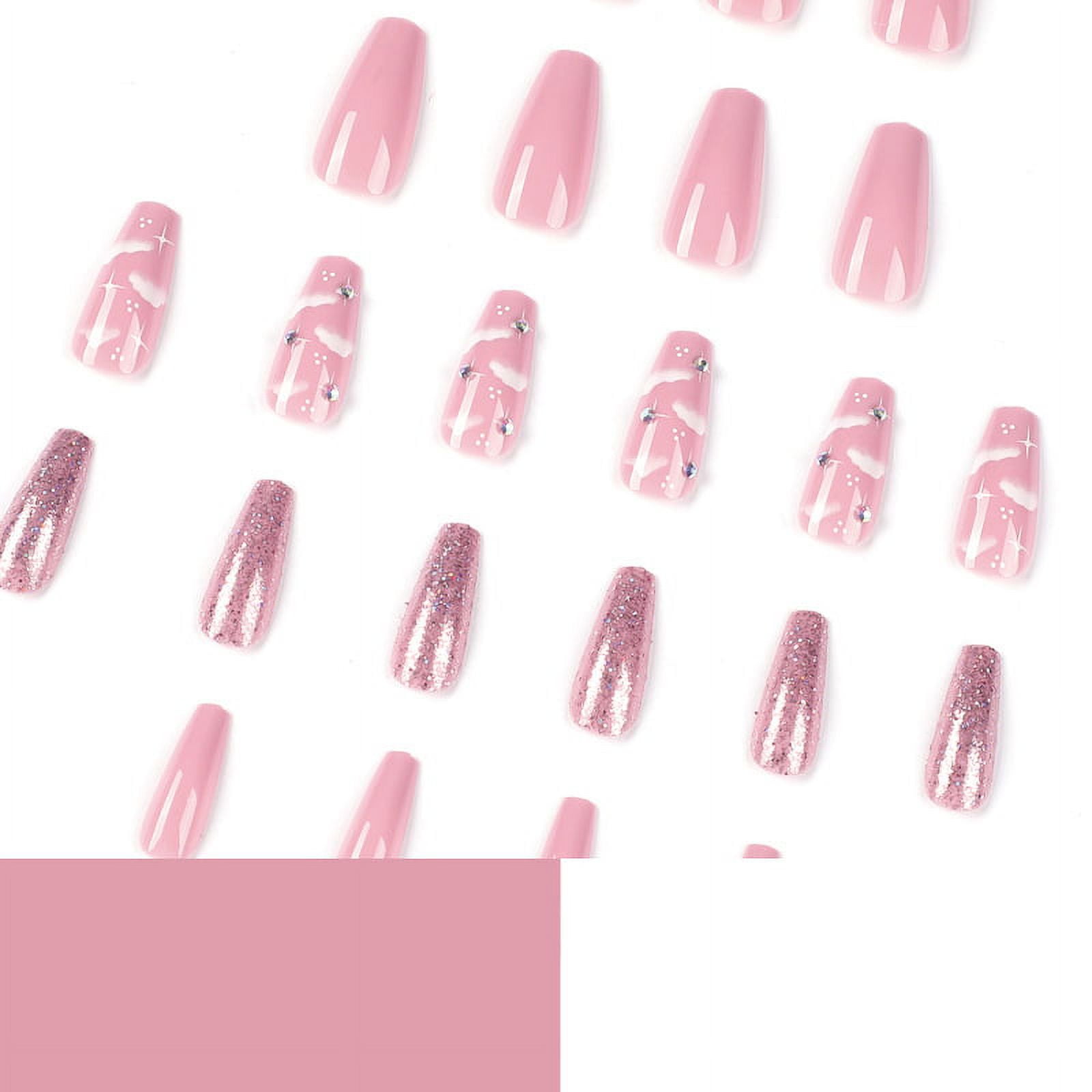 Face Light Medium Square Pink Glitter Press On Nails – RainyRoses