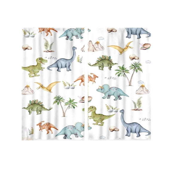 Dinosaur Print Curtains 27.55X39.37 In, 2 Panel Window Drapes For Living Room, Light Filtering Rod Pocket Curtain Set For Bedroom,70X100Cm