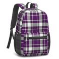 thumbnail image 2 of Purple and White Checkered Pattern 17" School Backpacks for Teens,Waterproof Oxford Fabric,S-Shape Padded Straps for School,Travel,Hiking,Camping, 2 of 6