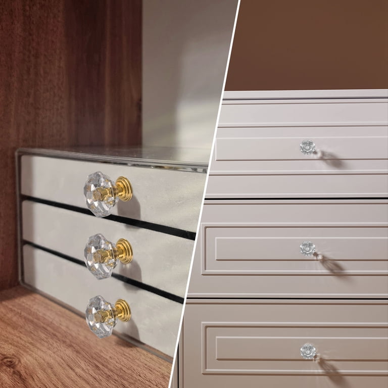 Uxcell 2Pcs Crystal Drawer Knobs 24mm Dresser Pulls Knobs for Cupboard, Clear Gold