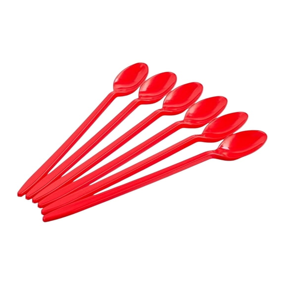 The Baker Celebrations 100-Pack 8-Inch Long Handle Red Plastic Soda Spoons, Heavy Duty for Sundaes & Floats