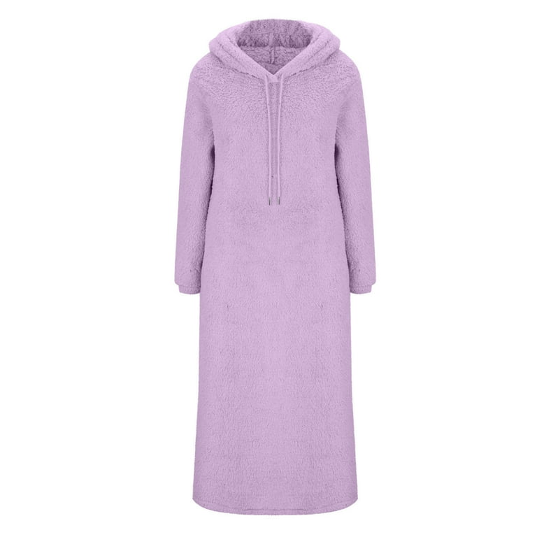 womens christmas church dress Christmas Church Dresses for Women New Women Fashion Solid Color Pocket  Hooded Long Sleeve Dress Style B-51 Purple M