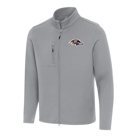 Men's Antigua Gray Baltimore Ravens Objection Full-Zip Jacket