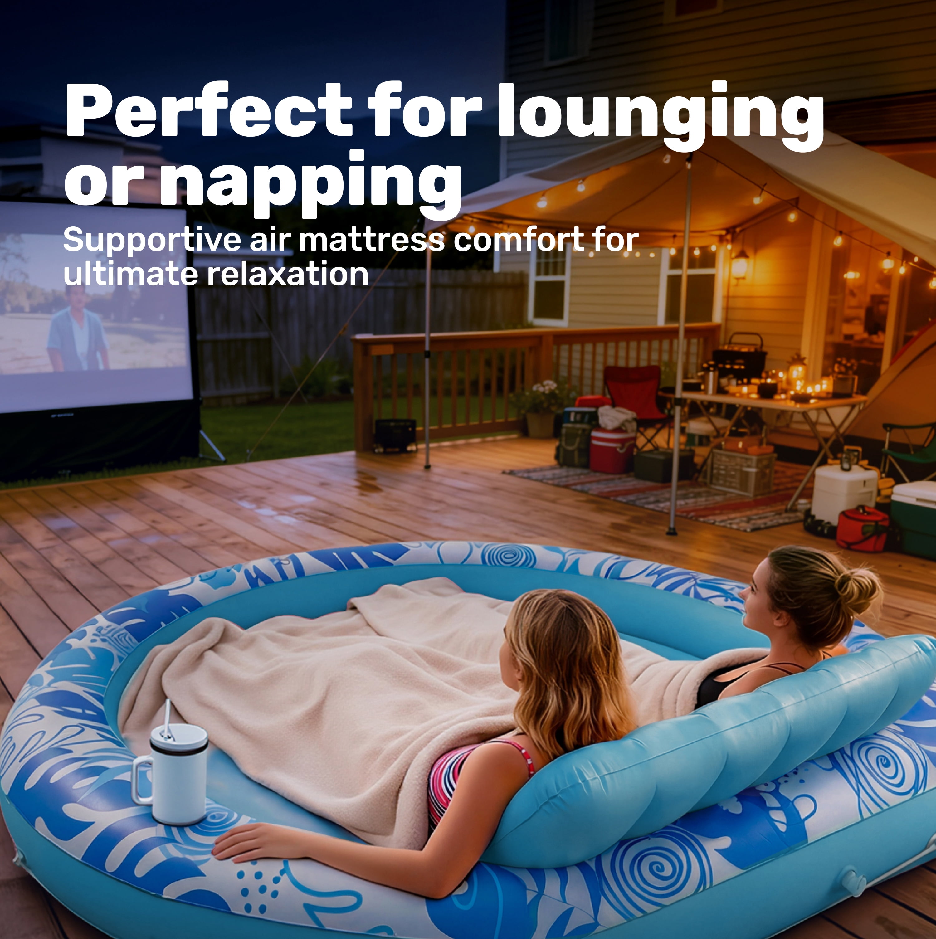 SLOOSH Inflatable Tanning Pool Lounger Float for Adults, 72" x 65" Large Suntan Tub Pool Floats Tanning Bed Blow up Pool Raft Lounge Floatie for Lake, Outdoor, Backyard, Swimming Pool