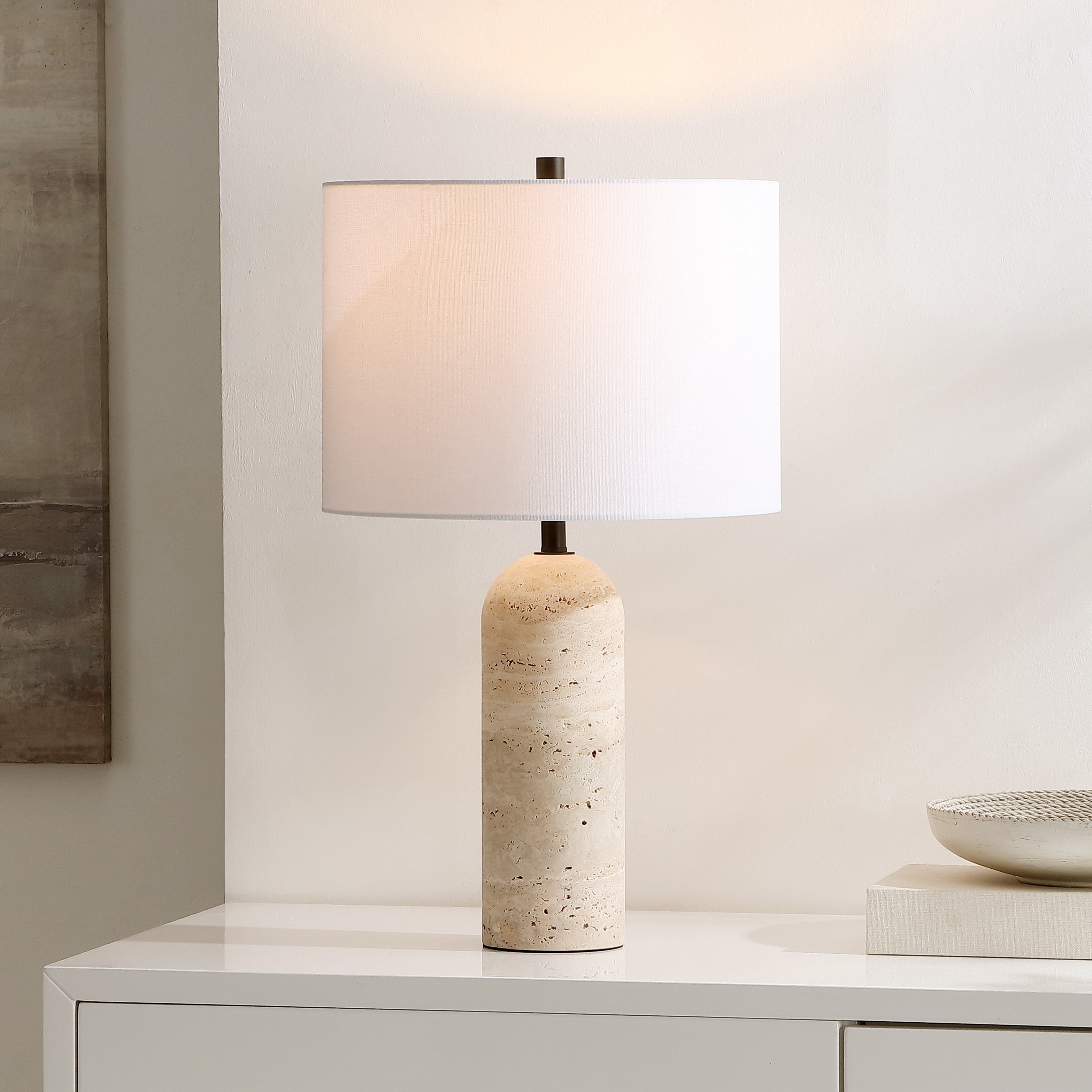 Safavieh Jolene 24" Mid-Century Travertine Table Lamp with White Cotton Shade