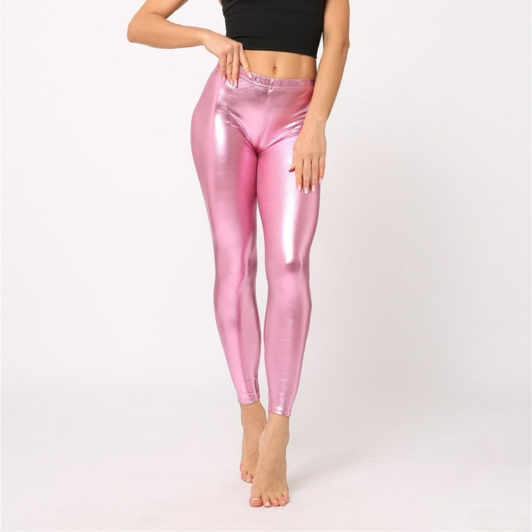 Women Wet Look Shiny Metallic Leggings Liquid Waist Stretch Pants Trouesrs  Party Clubwear for Women