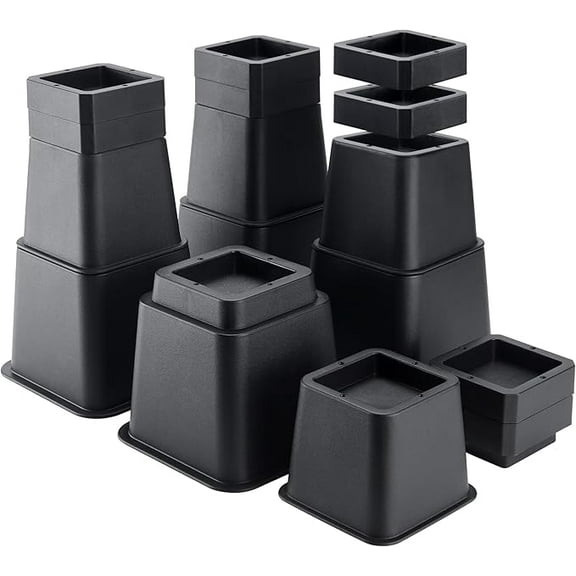 Adjustable Bed Risers Elevation in Heights 3,4,5,6,7,8,9 to 10 Inch Heavy Duty Furniture Risers for Couch Desk Chair and Sofa Bed Lifts Risers Set of 4 (16 pcs Black)