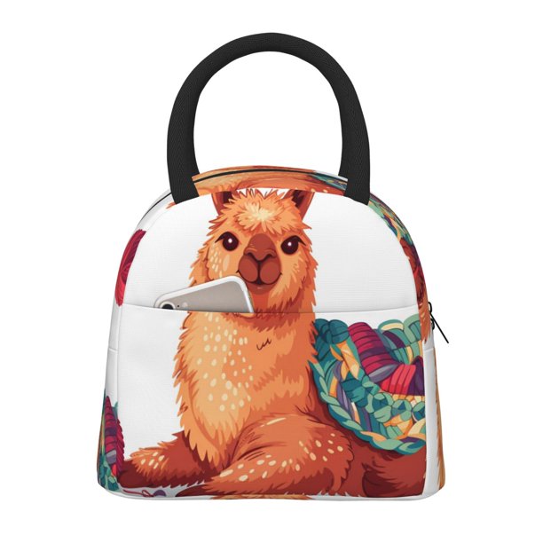 Easygdp Cozy Knitting Llama Bolsa de Almuerzo Insulada Grande, Forro de Aluminio, Diseño Espacioso, a Prueba de Fugas, Ideal para Trabajo, Picnics, Viajes y Actividades al Aire Libre