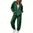 thumbnail image 3 of Bloomae Womens Spring Tracksuit Full Zip Up Drawstring Long Sleeve Hoodie Sweatshirts and Jogger Sweatpants Set 2 Pieces Sweatsuits Athletic Sets with Pockets Green L, 3 of 10