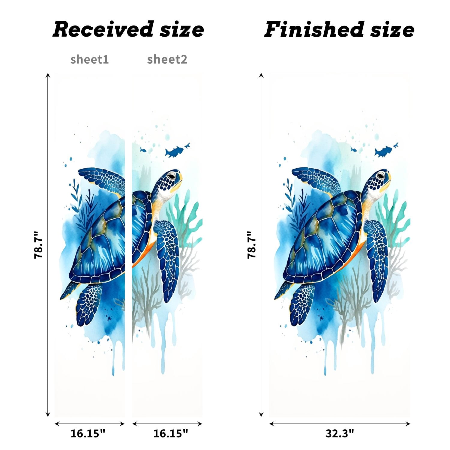 Self Adhesive Vinyl Refrigerator Wrap Set Ocean Blue Turtle Sea Pictures Coastal Print Painting Door Mural Removable Fridge Sticker Peel and Stick&nbsp;Full Door Cover Decal Kitchen Bar Decor