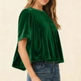 thumbnail image 7 of YUGYXL Womens Velvet Round Tops Short Sleeve Peplum Pleated Flowy Blouse Casual Loose Fit Crewneck Tshirts Green XXL, 7 of 7