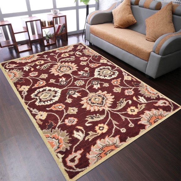 Rugsotic Carpets Hand Tufted Wool Eco-Friendly Area Rugs - 6'x9', Rectangle, Maroon, Modern Contemporary Design, High Pile Handmade Anti Skid Rugs for Living Room, Bed Room (K00712)