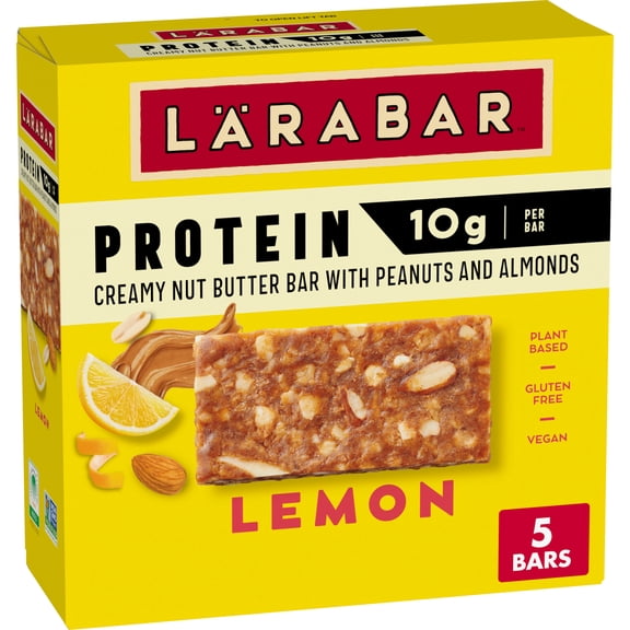 Larabar Lemon Protein Bars, Peanuts and Almonds, 10g Protein, Gluten Free, 5 Ct, 7.95 oz