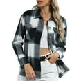 thumbnail image 1 of Gureui Women's Spring Fall Long Sleeve Button-up Coat, Solid Color/Plaid Print Lapel Neck Tops, 1 of 8