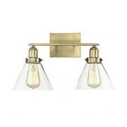 2 Light Bath Barfarmhouse Style with Vintage and Industrial Inspirations10 inches Tall By 17.75 inches Wide Warm Brass Finish with Clear Glass