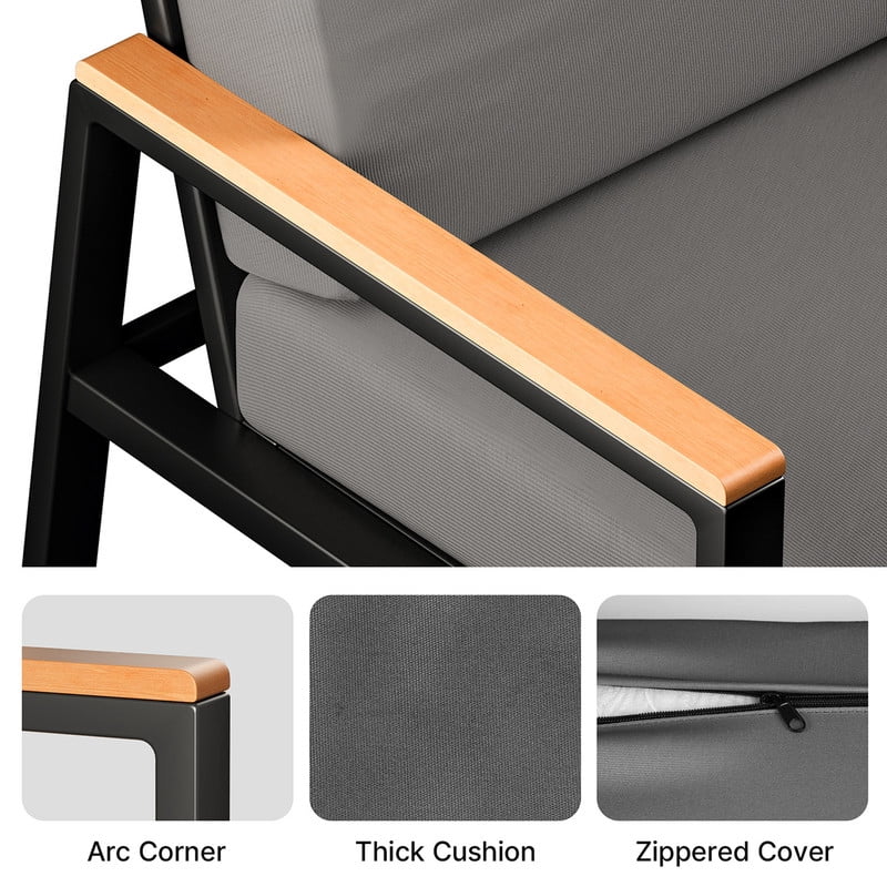 Patio Furniture Set, All-Weather Outdoor Conversation Set with Loveseat, Armchairs, Coffee Table, and Removable Cushions, Outdoor Sectional-Style Seating for Patio, Garden, Yard, Gray