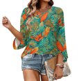 thumbnail image 5 of Womens Floral Print Tops Casual 3/4 Sleeve Tunic Shirts Loose Fit Crew Neck Blouses Lightweight Spring Summer Tops, 5 of 7