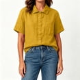 thumbnail image 6 of Women's Dress Shirts Causal Button Down Short Sleeve Shirt with Chest Pocket Breathable Linen Blouse for Women, 6 of 7