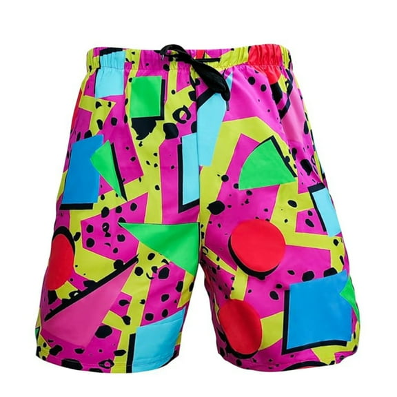 YM 80s Bilayer for Men 90s Swim Shorts 80s Summer Party Hawaiian Beach Disco Shorts