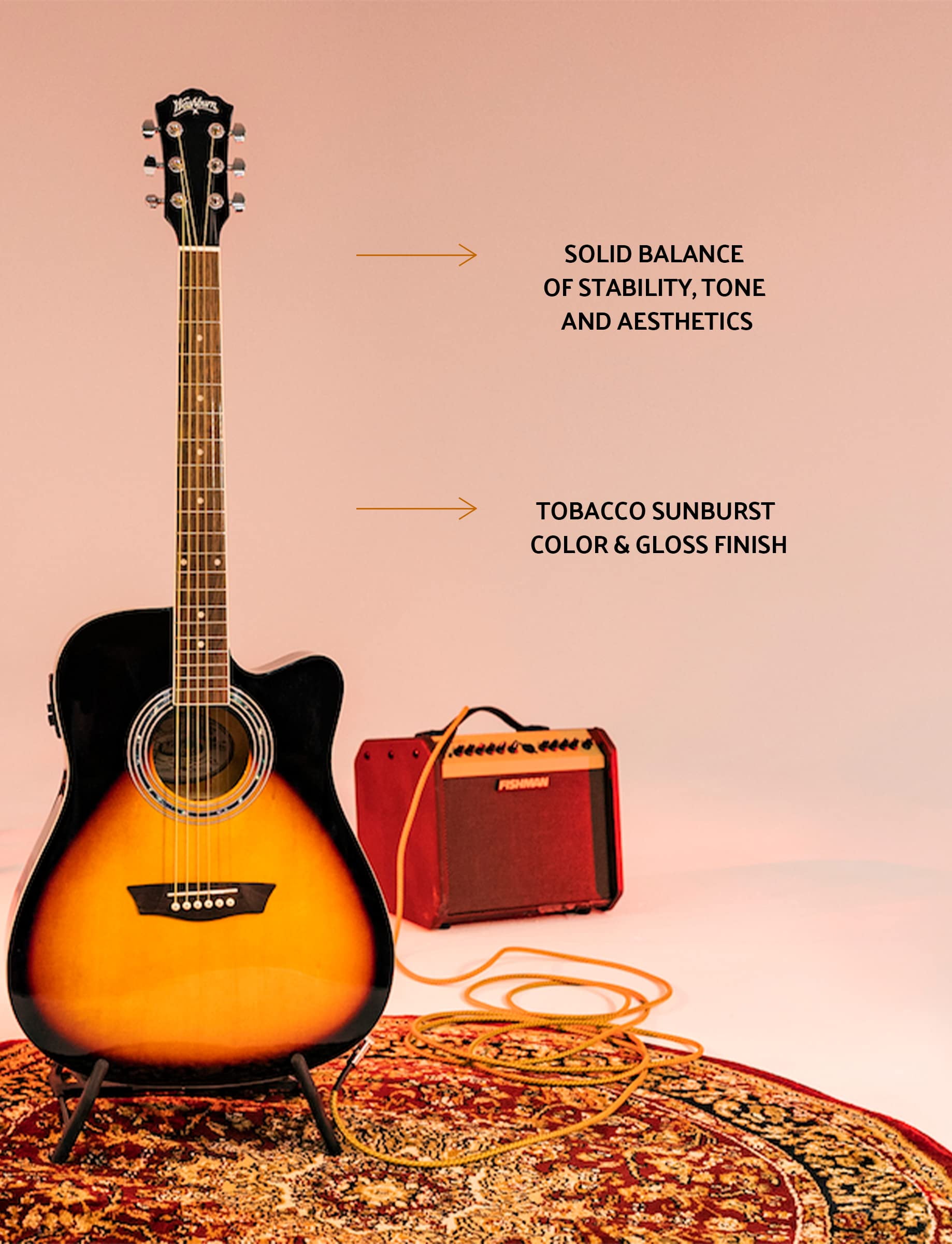 washburn wa90ce dreadnought acoustic electric guitar vintage tobacco sunburst Washburn Vintage Series 6 String Acoustic-Electric Guitar, Right, Tobacco  Sunburst (WA90CEVSB)