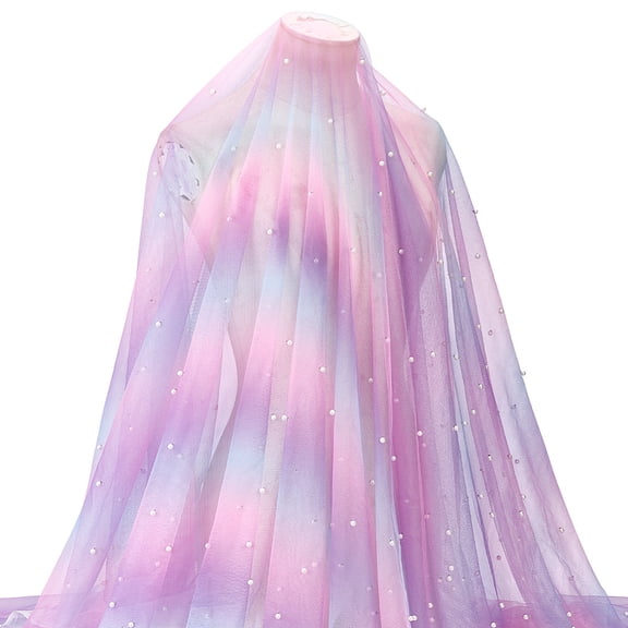 2 Yards White Pearl Light Purple Tulle Fabric 59 inch Rainbow Sheer Polyester Mesh Fabric DIY