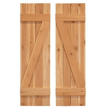 15 in. x 55 in. Board-N-Batten Baton Z Shutters Pair Natural Cedar