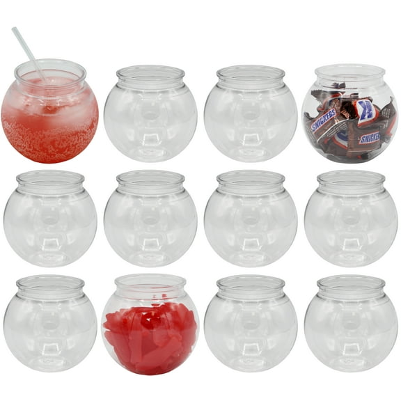 Creative Hobbies - 12 Pack - 4 Inch (100mm) Ivy Bowls Clear Plastic Shatterproof - Great For Fishbowl, Carnival Games, Candy, Party Favors, Table Centerpieces, Vase, Drinks