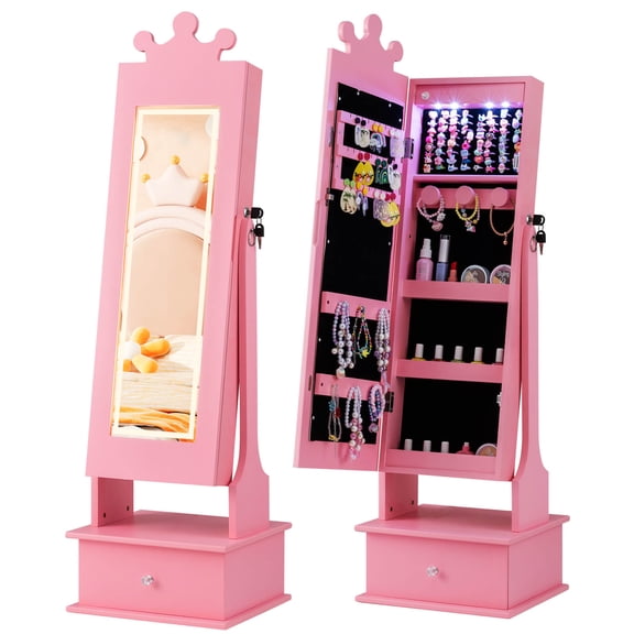 Infans Kids Jewelry Armoire,w/3-Color Lighted Full Length Mirror & Inside Led Lights