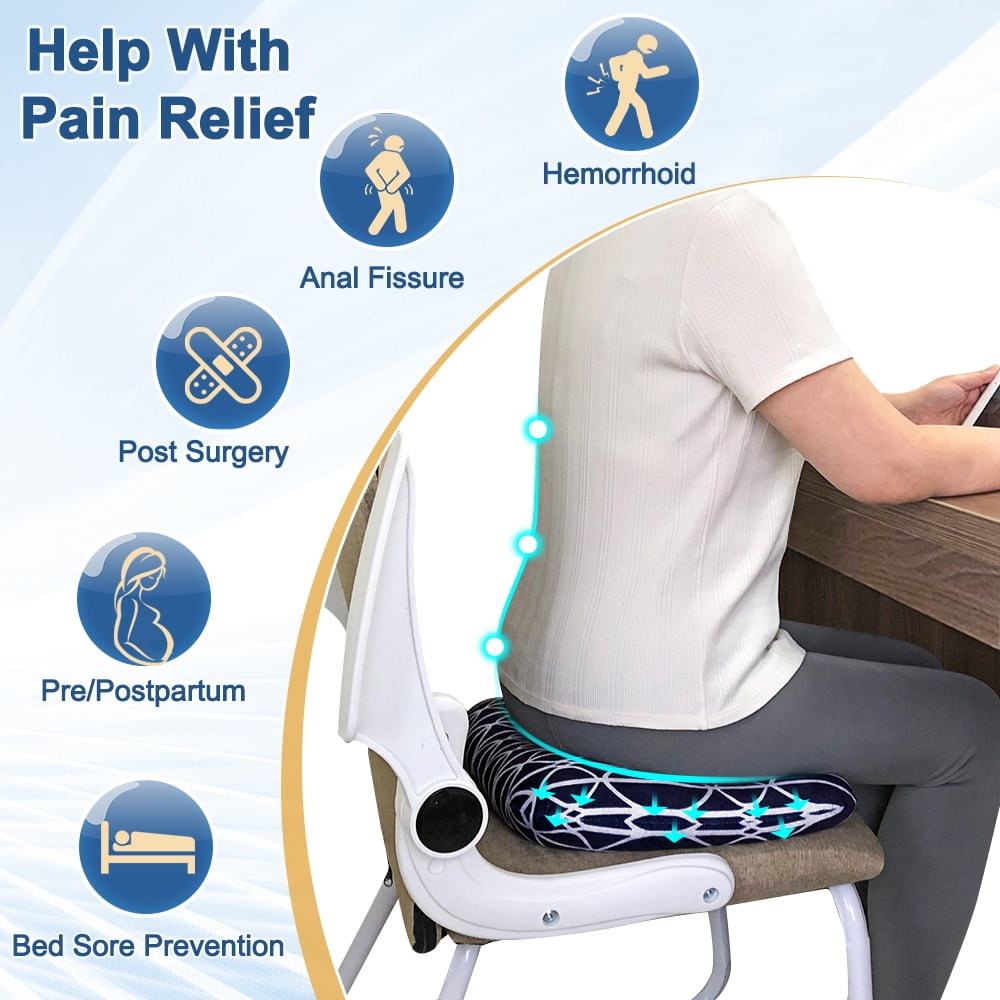 Hemorrhoid Cushion Donut Pillow for Tailbone Pain, Bedsore Relief, Pregnancy & Post-Surgery Support, Sciatica & Hip Pain Relief, Chair Seat Pad for Sitting & Ear Piercing