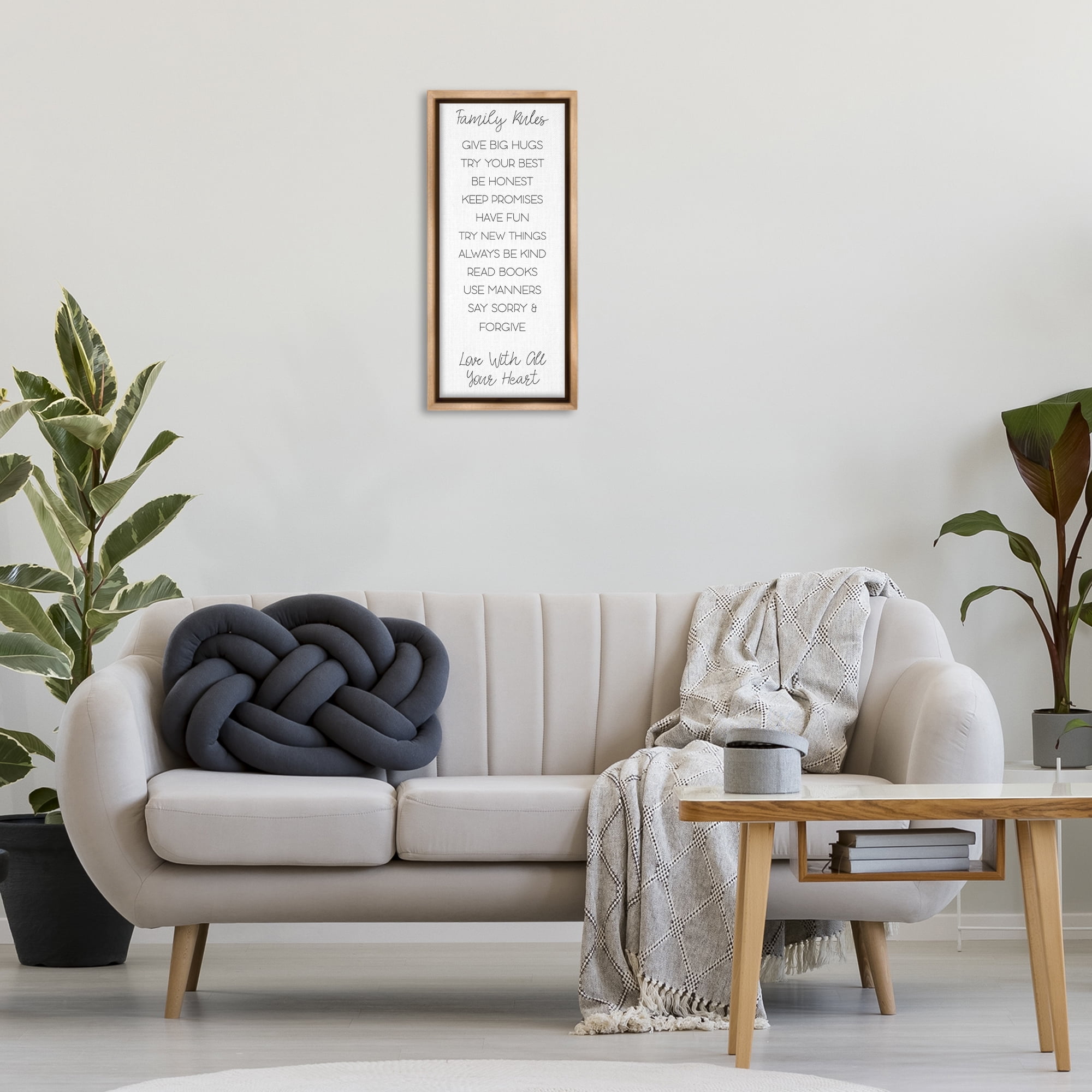 Stupell Industries Minimal Family Rules Typography Painting Brown Floater Framed Art Print Wall Art, 11 x 25