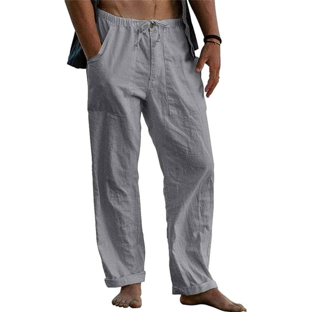 UPAIRC Men Solid Trousers Drawstring Waist Pants Loose Bottoms Grey XL ...