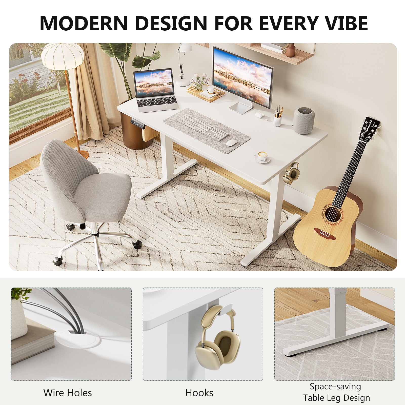 CONCETTA Electric Adjustable Height Standing Desk for a Comfortable Work Setup - 55 x 24 inch Desk Workstation, Oak