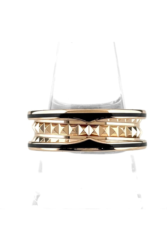 Pre-Owned Bvlgari Bulgari B.zero1 Rock 2-Band Ring, Pink Gold (PG), Black Ceramic 750, Men's