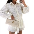 thumbnail image 3 of Conjunto de 2 Piezas de Blusa de Encaje para Mujer, Camisetas, Tops, Pantalones Cortos Ajustados, Ropa Deportiva para Fiesta y Club. Albaricoque XL, 3 of 7