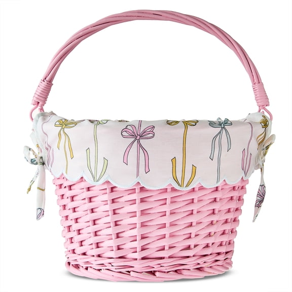 Round Willow Basket with Scalloped Bow Liner, Multicolor, 11.5" x 8", Easter by Way To Celebrate