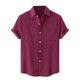 thumbnail image 1 of Lars Amadeus Camisas de lino para hombre, manga corta, cuello de punto, color sólido, camisa de verano con bolsillo borgo?a L Unique Bargains Camisas, 1 of 6