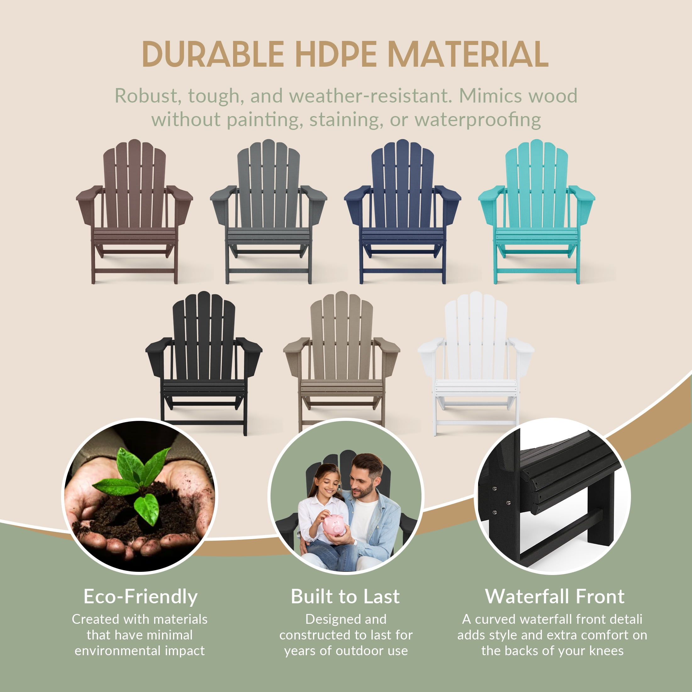 WestinTrends Highland Outdoor Patio HDPE Adirondack Chair With Cup Holder, Black