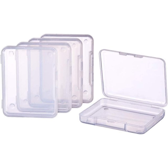 Paquete de 18 cajas de plástico transparente rectangulares de 2,63 x 2 x 0,47 pulgadas para guardar cuentas, organizadores de cajones con tapa para artículos como tapones para los oídos, pastillas,