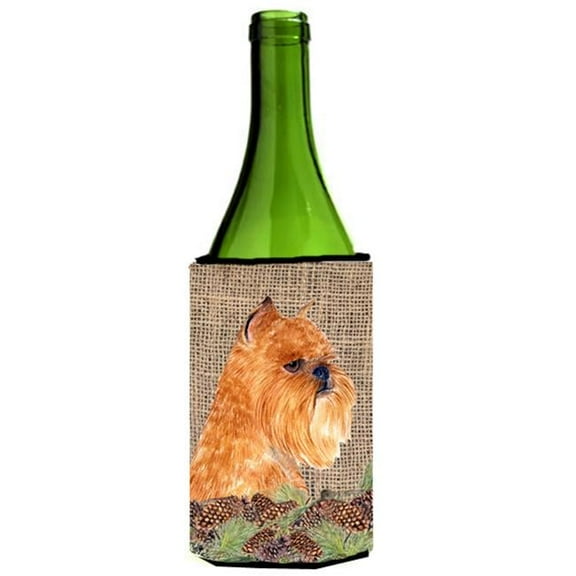 Brussels Griffon on Faux Burlap with Pine Cones Wine bottle sleeve Hugger 24 oz.