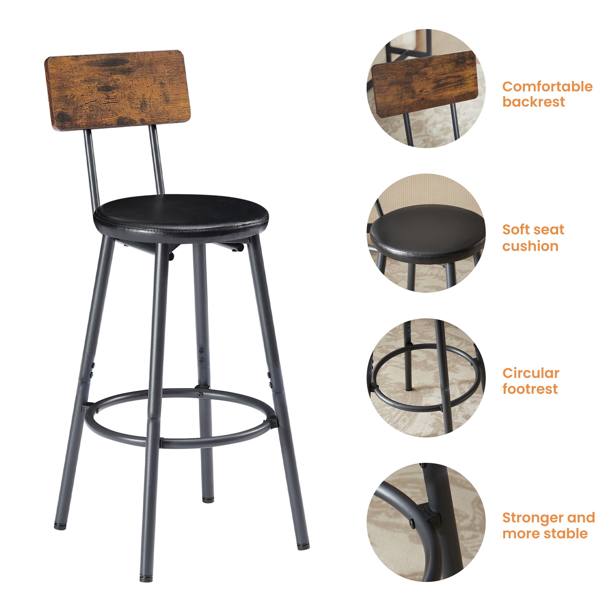 Small Kitchen Table Set for 3, Modern Dining Room Table Set with 3 Stools, Extra Long Bar Table Set, Wooden Pub Table, and Chairs Set, Saving Space Patio Restaurant Bistro Table Set, Brown