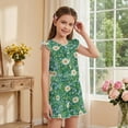 thumbnail image 4 of ZIATUBLES Daisy Wildflower Print Girls Summer Casual Playsuit Flutter Sleeves Short Jumpsuit Button Round Neck Kids Romper Elastic Waist Relaxed Fit Comfort Outfit with Pockets for 5-6 Y, 4 of 6