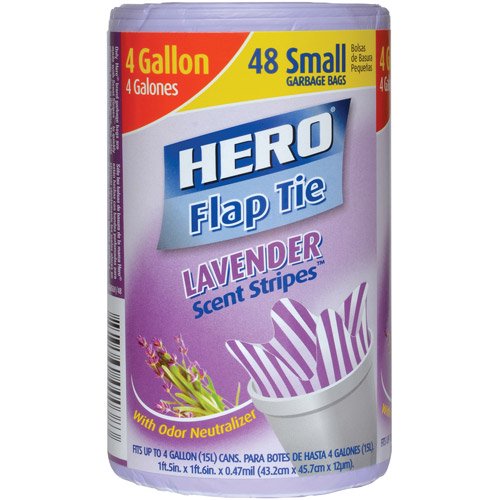 Hero Lavender Stripes Flap Tie Garbage Bags, 4 Gallon, 48 Ct Walmart