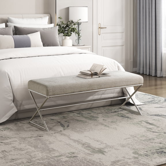 OakvillePark Crestmarsh Metal Frame Chenille Bench, Taupe