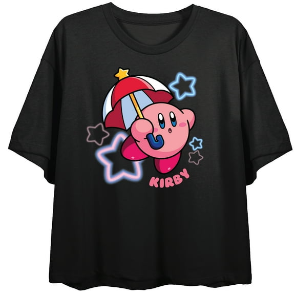 Kirby Parasol Power Women's Black Crop T-shirt-Small