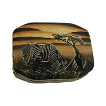 Hand Painted Zebra Soap Stone Keepsake Box Tan